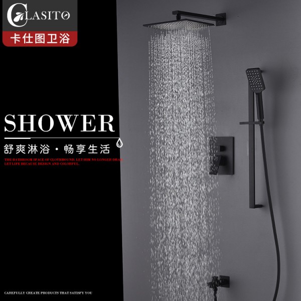 全銅黑色暗裝花灑套裝 嵌入式隱藏式吊頂花灑可升降，暗裝淋浴